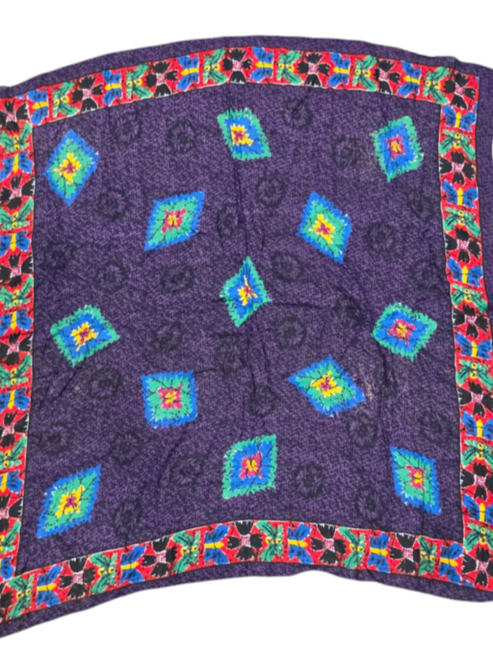 Vintage 1990s Womens Square Rayon Scarf Purple Geometric Aztec Print